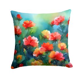 Ohio Scarlet Carnations in Watercolor Throw Pillow Machine Washable, Indoor Outdoor Decorative Pillow for Couch, Bed or Patio, 18Hx18W