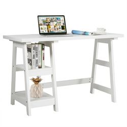 2 Tier Shelf Wooden Trestle Computer Table Writing Desk