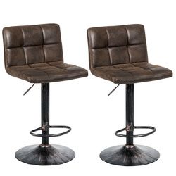 Set of 2 Adjustable Swivel Counter Chairs with Footrest & Back Base