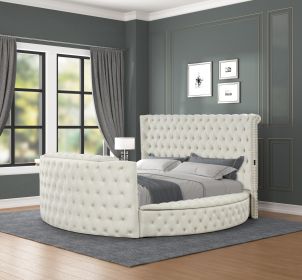 Modern Style Crystal Tufted Queen Bed Made with wood in Cream