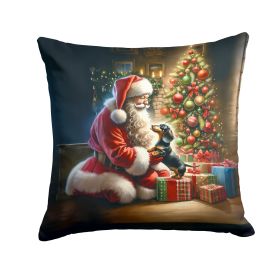 Dachshund and Santa Claus Throw Pillow Machine Washable, Indoor Outdoor Decorative Pillow for Couch, Bed or Patio, 14Hx14W