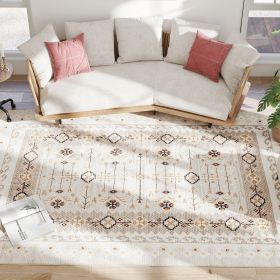 HOMCOM Machine Washable Area Rug 8x10, Non-Slip Boho Flannel Print Floor Carpet for Living Room, Bedroom, Dining Room, Brown