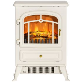 HOMCOM Fireplace Stove, Electric Fireplace Heater with Realistic LED Flames and Logs, 725W/1450W, Beige