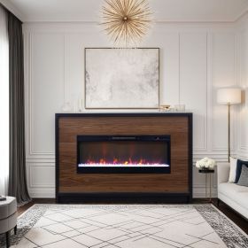 Aria 62 inch Fireplace Mantel, Minimal Assembly, Black and Walnut Finish