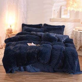 Luxury Thick Fleece Duvet Cover Queen King Winter Warm Bed Quilt Cover Pillowcase Fluffy Plush Shaggy Bedclothes Bedding Set Winter Body Keep War (Option: Navy-1.5M)