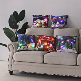 1pc Christmas Cushion Cover 45x45 Led Light Christmas Decorations for Home Santa Claus Printed Christmas Pillow Case (Color: as pic A)