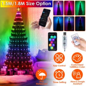 LED Lights Collapsible Christmas Tree Light with Remote App Control IP65 Waterproof Customized Multi-Color Mode Timer Setting Work with Alexa Goo (Height: 1.8m)