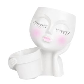 Girl Face Planter Pot Dual Opening Flower Pot With Drainage Hole Lady Head Resin Plant Pot For Succulent Cactus Indoor Outdoor (Color: White, size: One size)